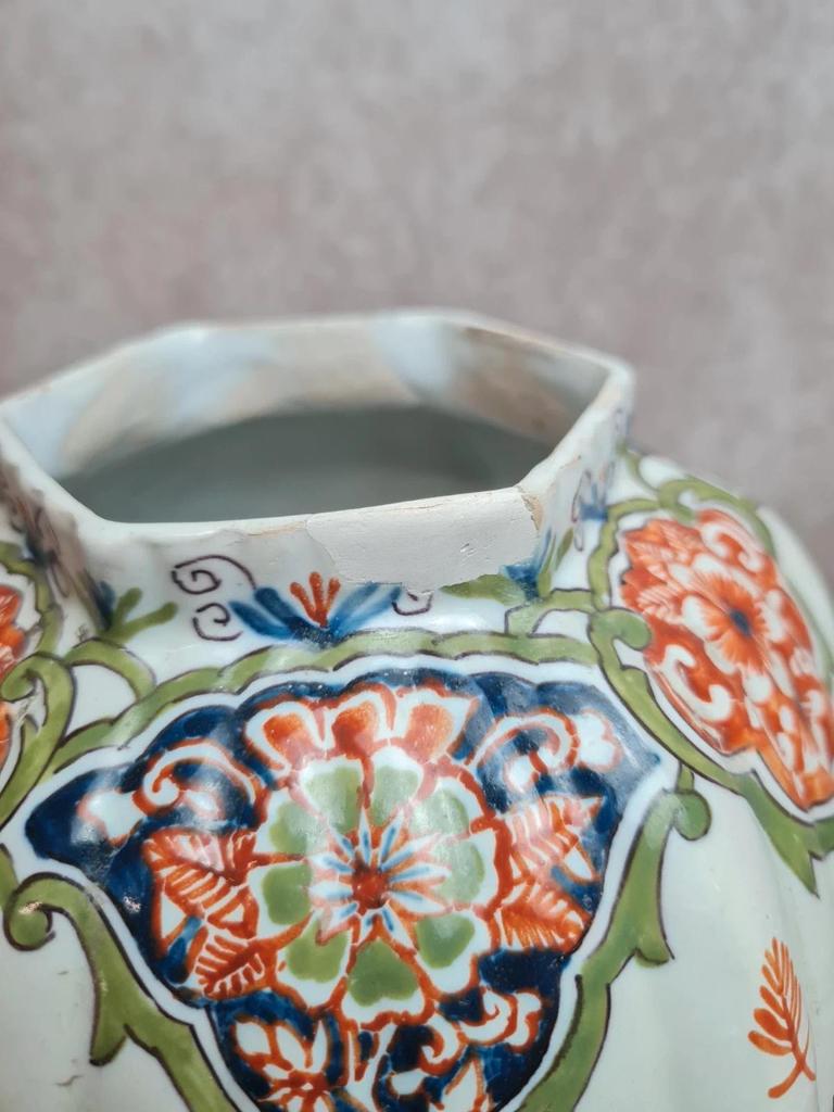 Potiche couverte ancienne faïence Desvres Fourmaintraux Xixe décor chinoiserie chien de Fô