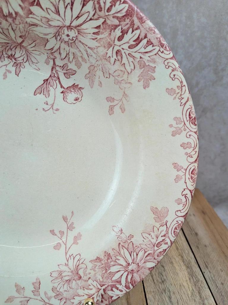 assiette creuse terre de fer Gien fleur d’automne ancienne