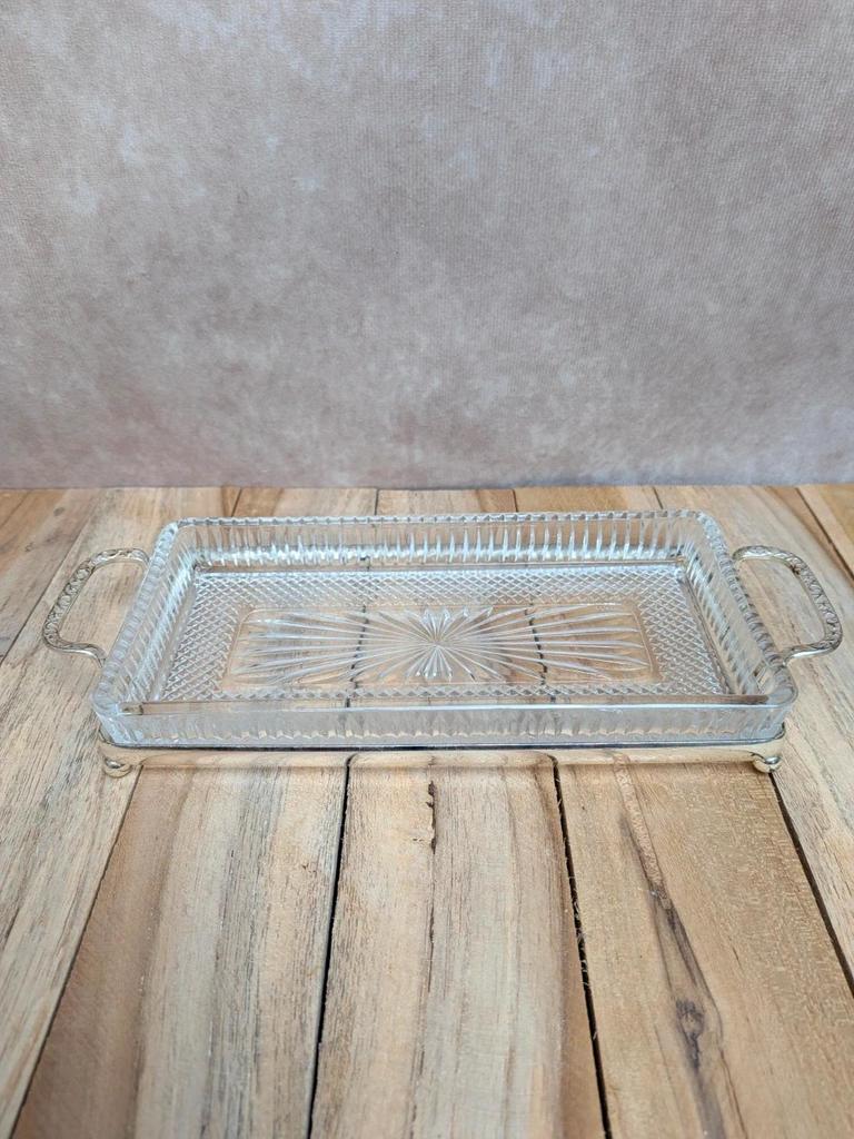 Beurrier vintage verre et métal argenté