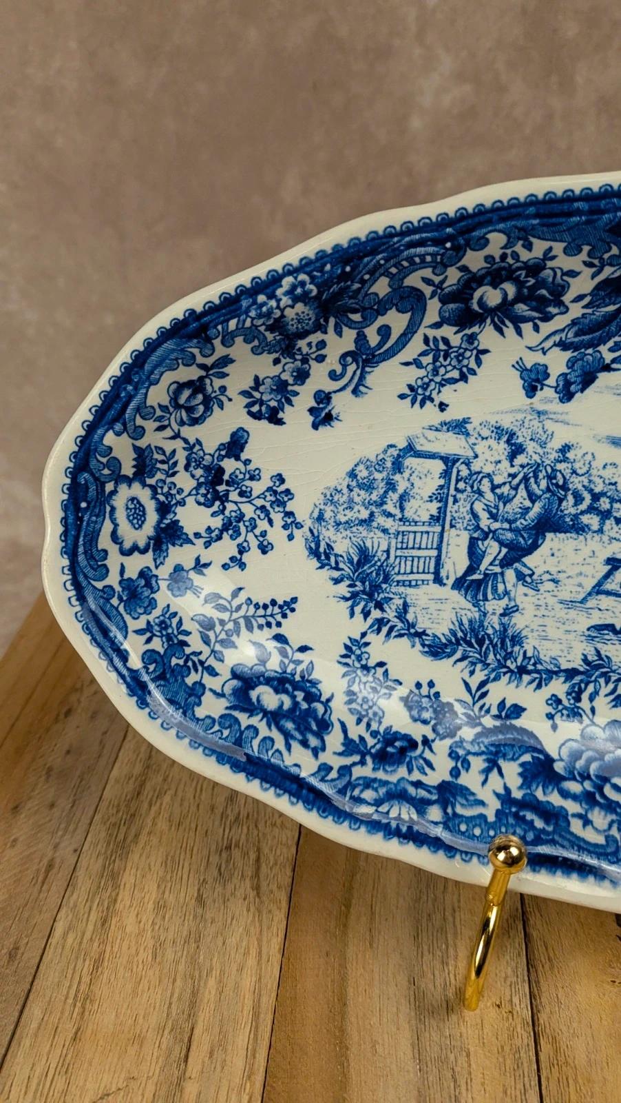 Petit plat ovale Lunéville – Toile de Jouy bleue