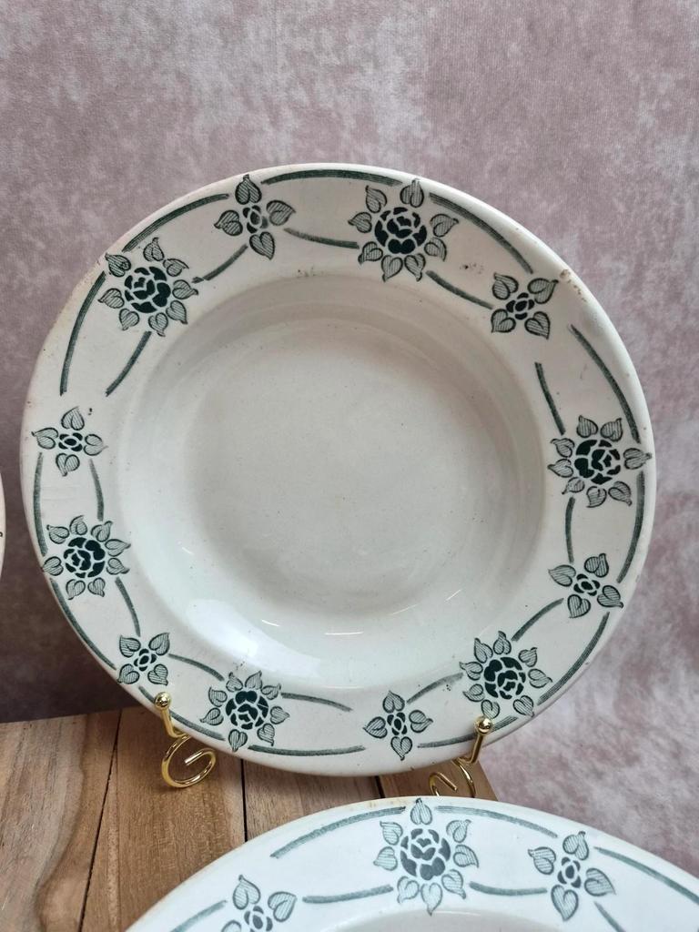 Lot de 6 assiettes creuses anciennes Faïencerie Nouvelle Givors – Modèle Simone – Faïence française