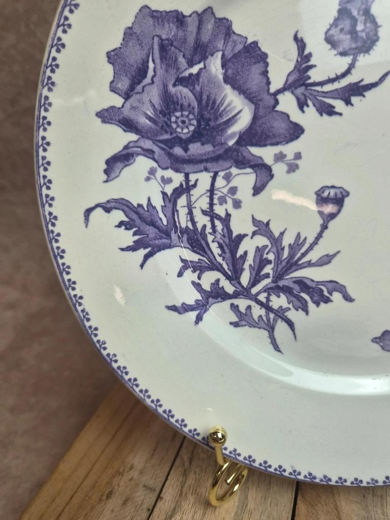 Lot de 2 assiettes plates vintage Sarreguemines Feria – décor coquelicots violets