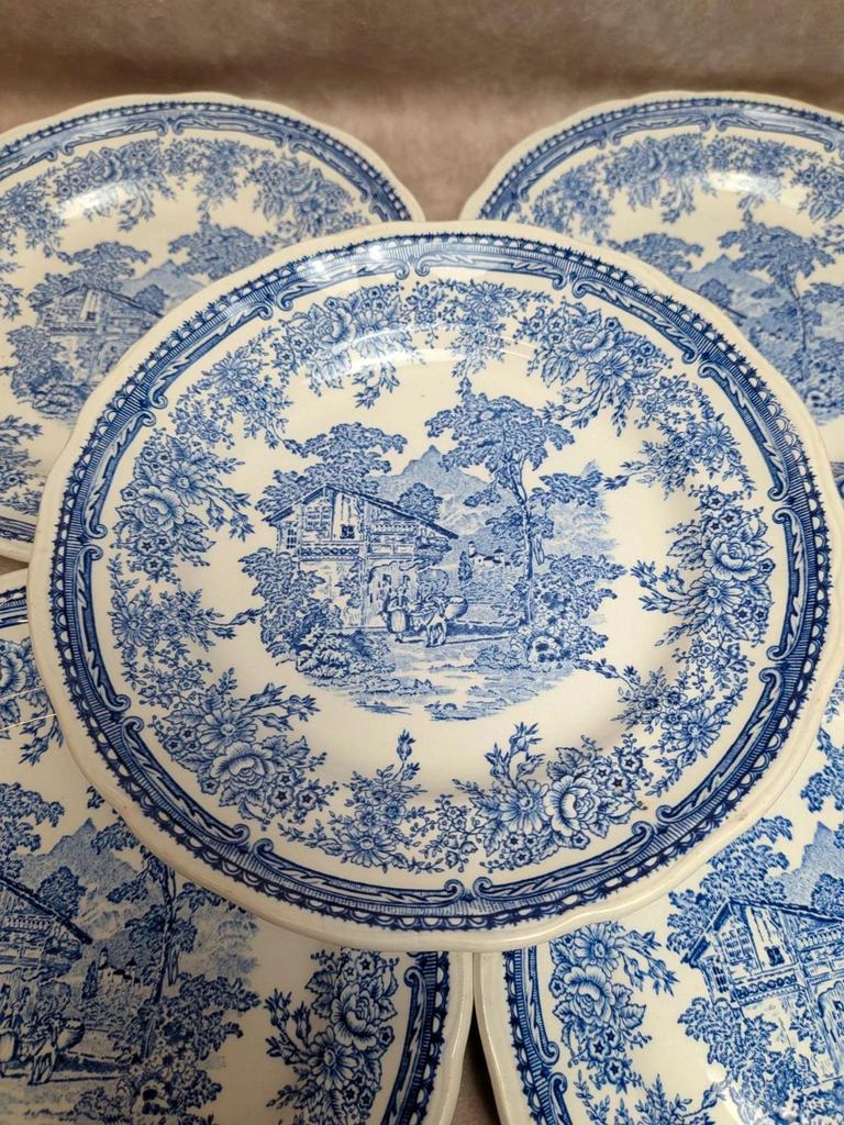 Lot de 6 assiettes à dessert Lunéville The Cottage décor toile de Jouy bleu