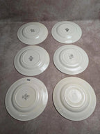 Lot de 6 assiettes plates en terre de fer Longwy – Modèle Viennois – Fleurs rouges