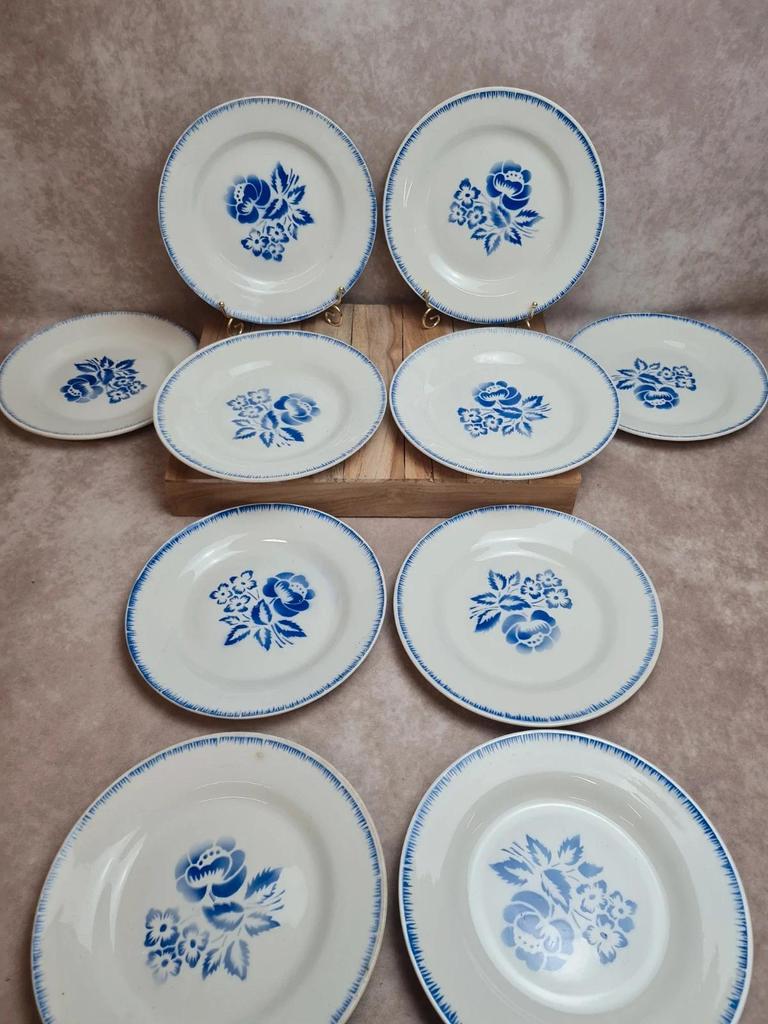 Lot de 10 assiettes plates vintage Digoin Sarreguemines modèle Simone Egp bleu 💙