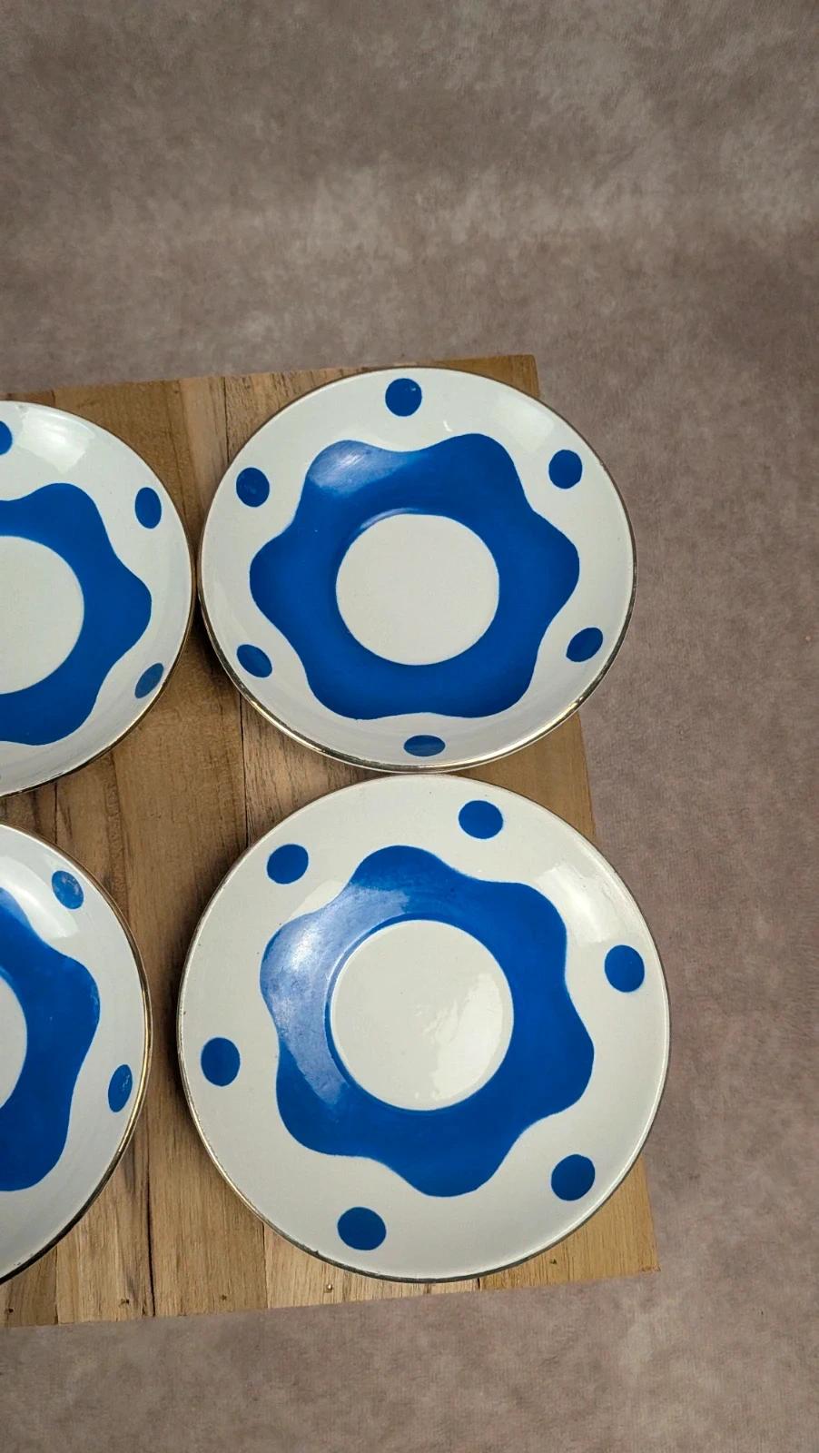 Lot de 6 tasses & soucoupes Sarreguemines – Art déco bleu