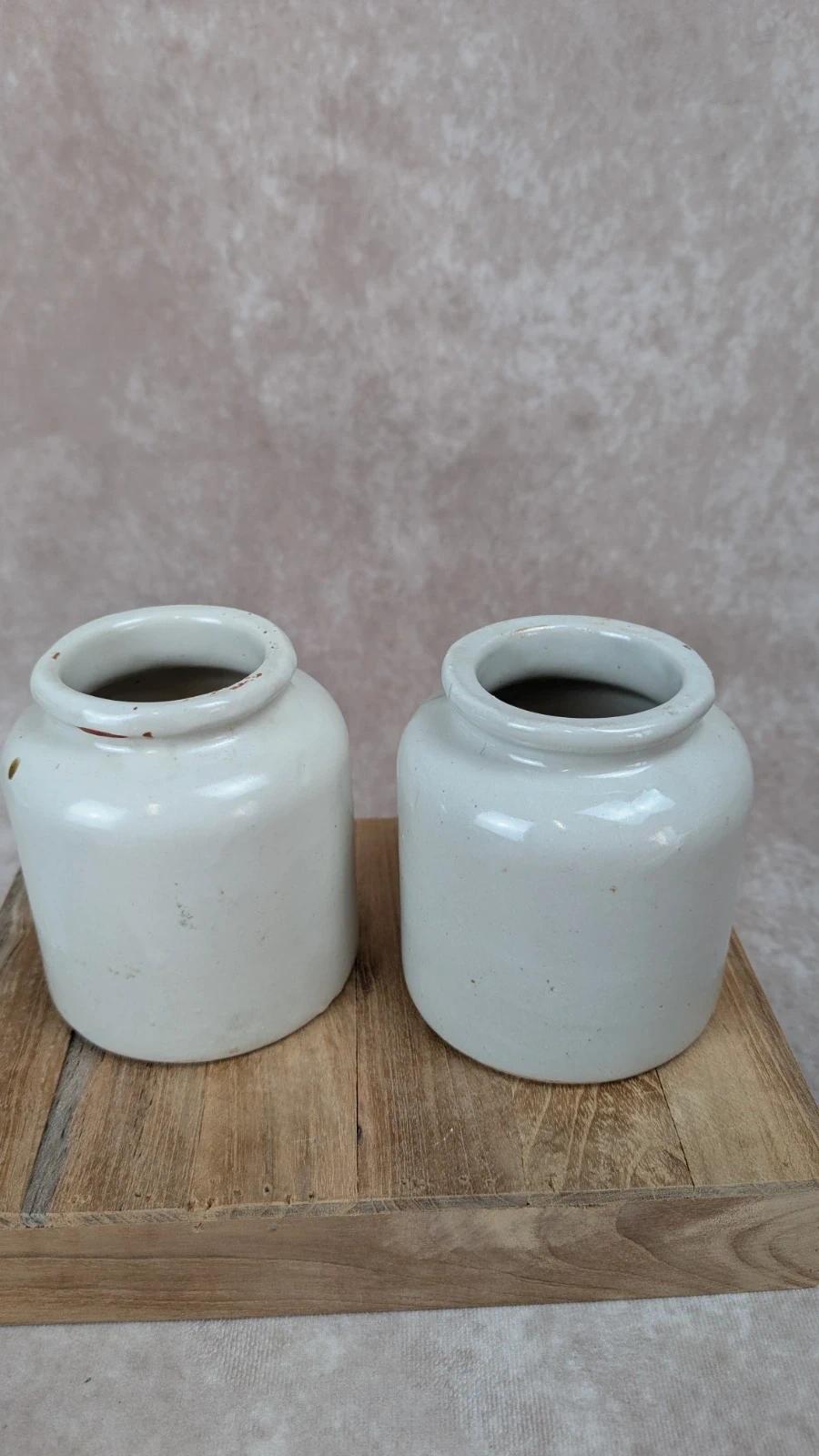Deux pots anciens en grès blanc Lar Lagny – déco vintage campagne 🏺🤍