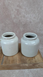 Deux pots anciens en grès blanc Lar Lagny – déco vintage campagne 🏺🤍