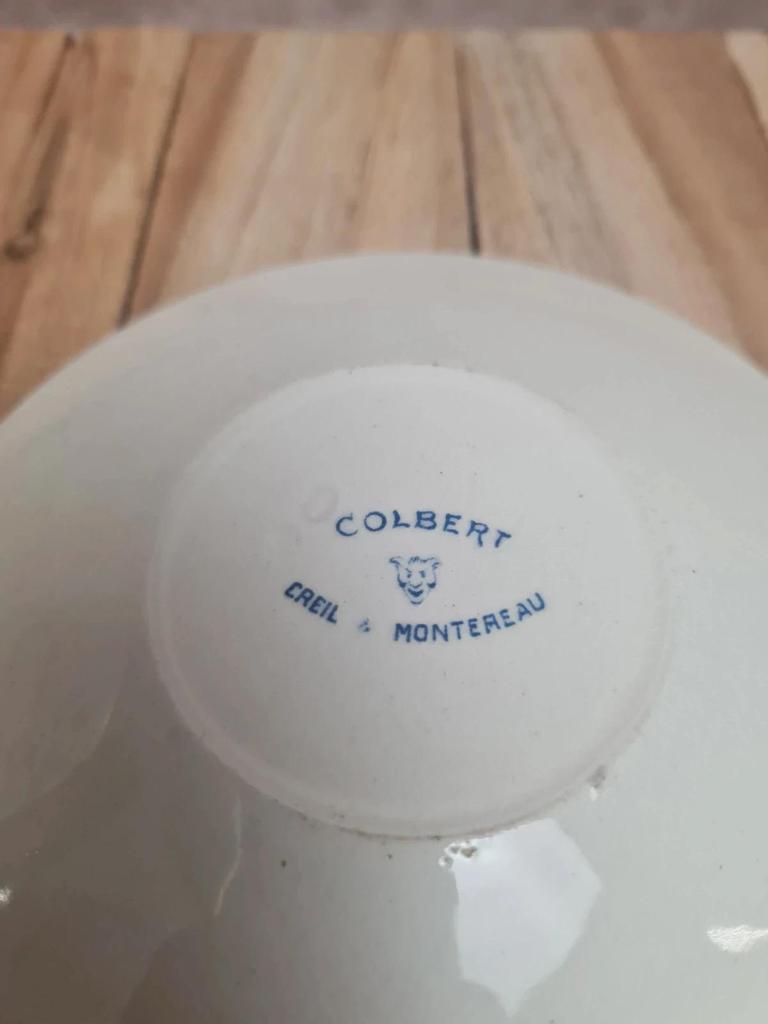 Tasse et sous-tasse ancienne Terre de fer Colbert Creil & Montereau bleu