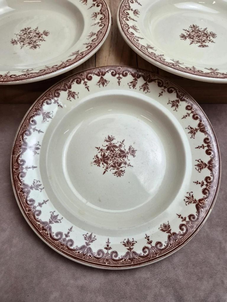 Lot de 5 assiettes creuses Terre de Fer Clairefontaine Rouen sépia Xixe