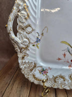 Plateau carré ancien Sarreguemines décor floral doré style Louis Xv