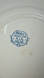 Deux assiettes anciennes en terre de fer bleu modèle Neptune, St Amand & Hamage Nord
