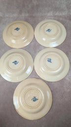 Lot de 5 assiettes creuses anciennes Vieillard & Cie Bordeaux, modèle Clématite