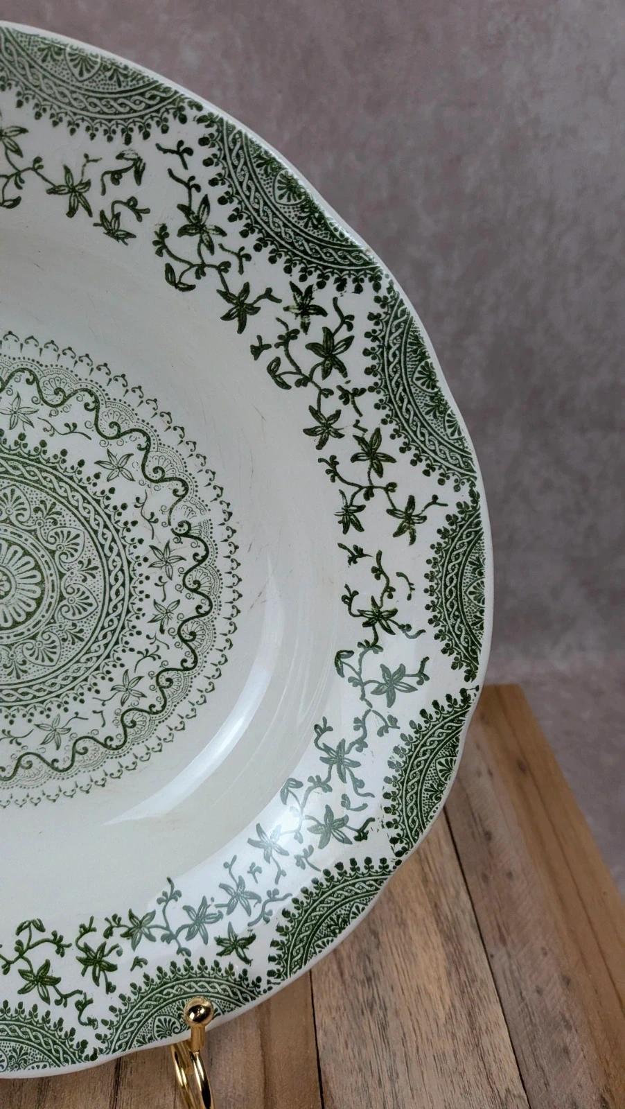 Assiette creuse vintage Fine Ware décor vert romantique