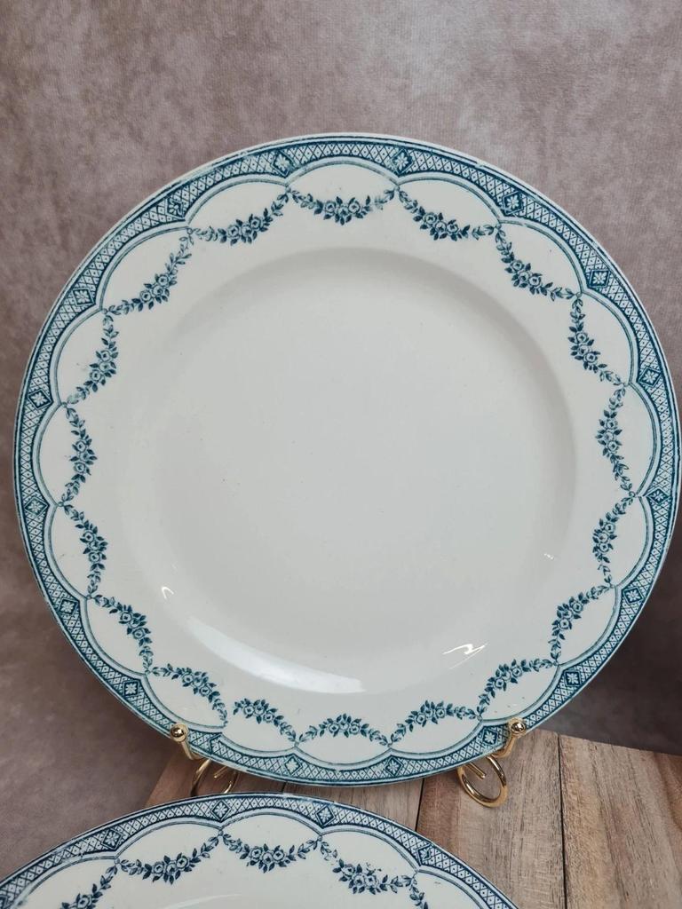 Lot de 6 assiettes plates anciennes Salins “petit Trianon” terre de fer bleu 💙