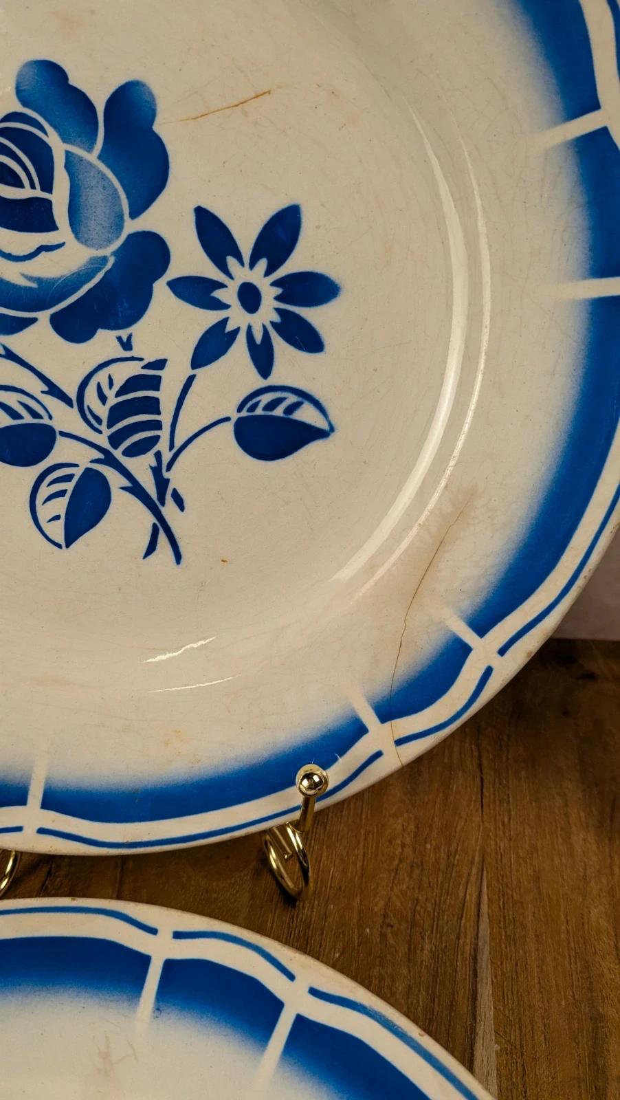 Lot de 4 assiettes Badonvilliers – décor bleu vintage