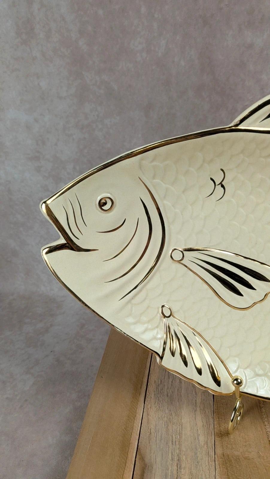 Plat poisson vintage Silda Paris doré