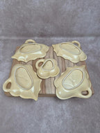 Service apéritif vintage 5 coupelles feuilles – Céramique d’art de Poët Laval – dorures