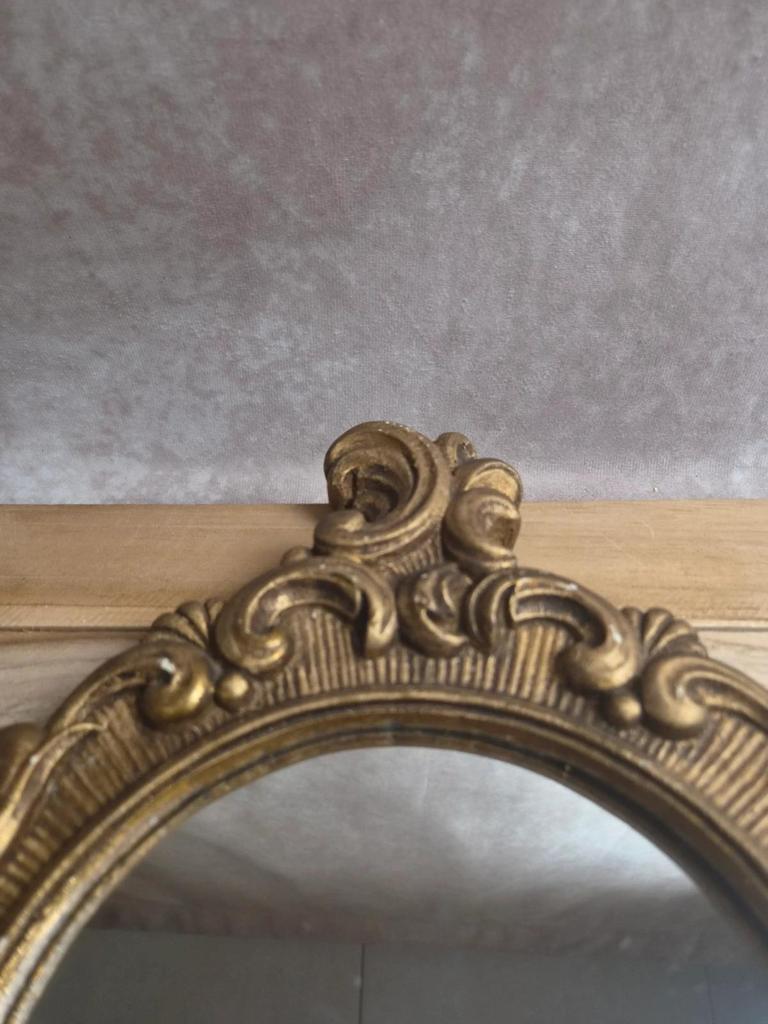 Miroir ancien doré en stuc – style Louis Xv rocaille – 42 cm