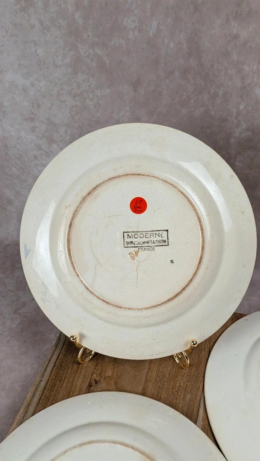 Lot de 3 assiettes plates vintage – Modèle Moderne – Sarreguemines & Digoin