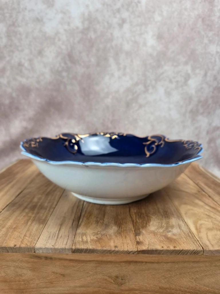 Saladier vintage en porcelaine Porfin Cluj-napoca – bleu cobalt et doré