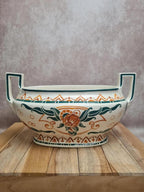 Jardinière Art Déco Moulin des Loups Orchies – décor stylisé vert & terracotta – double anse