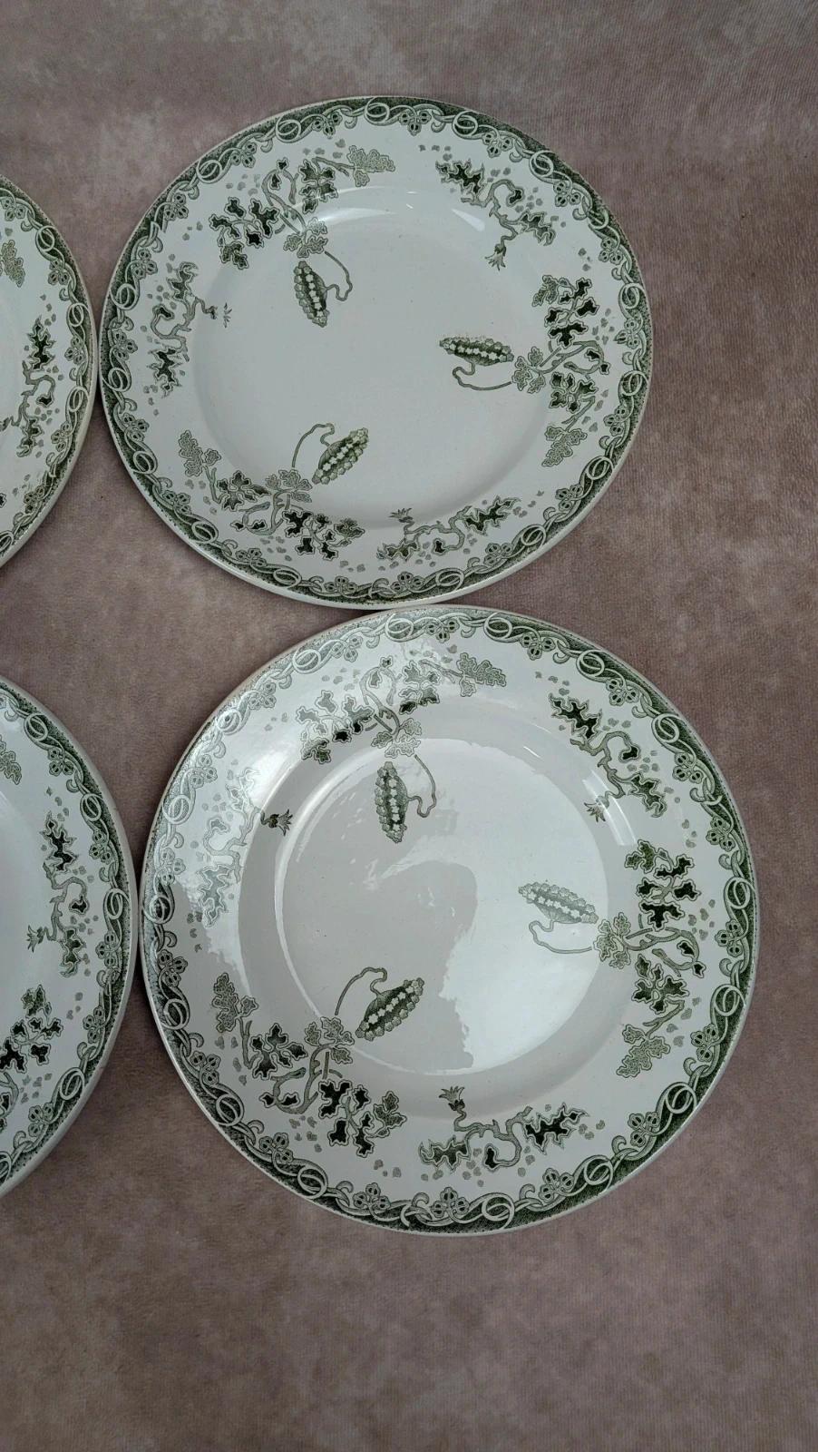Lot de 6 assiettes plates anciennes Saint Amand – Terre de fer – Modèle Modern-style