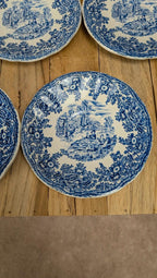 5 soucoupes Lunéville Kg modèle Toile de Jouy bleu –
