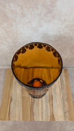 Vase vintage verre ambré sur pied