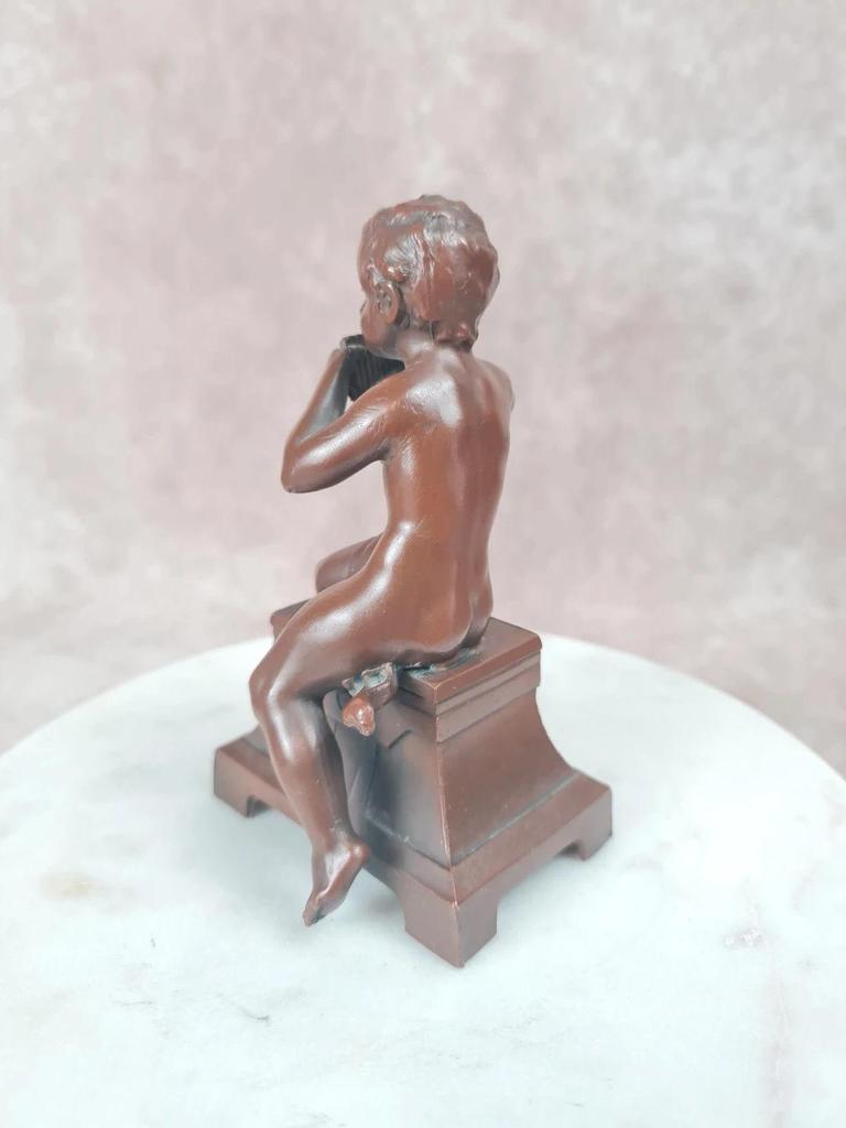 Statuette ancienne faune joueur de flûte de Pan 🗿 déco bronze Xixe