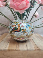 🌸 Pic-fleurs ancien en faïence décor main – oiseau & décor polychrome 🎨
