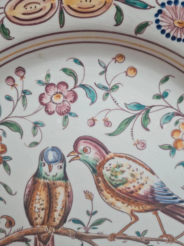 Grand plat vintage décor oiseaux – signé Outeiro 🌸