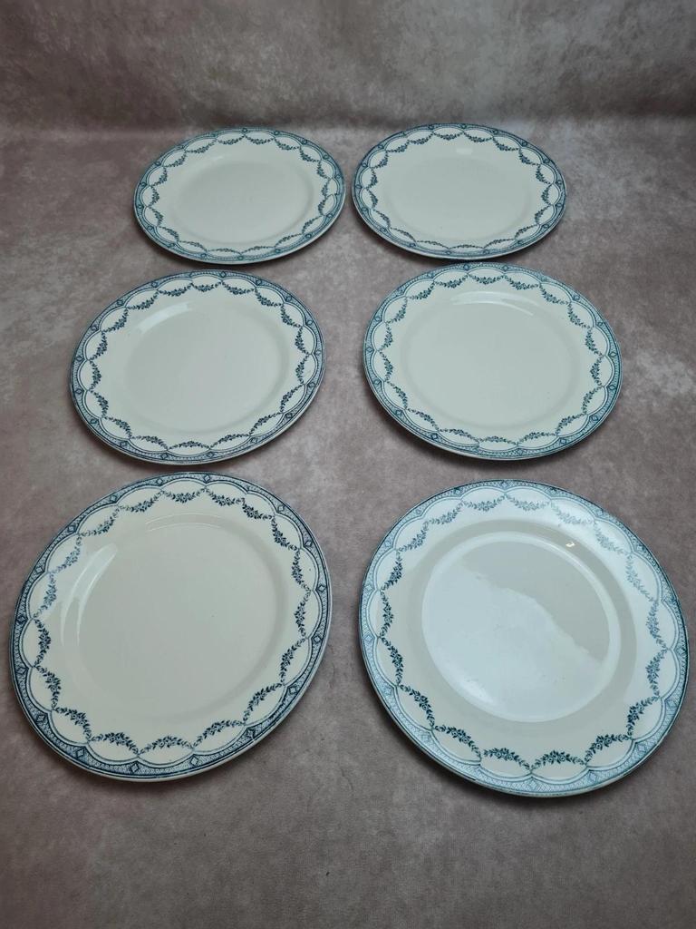 Lot de 12 assiettes plates anciennes Salins “petit Trianon” terre de fer bleu 💙