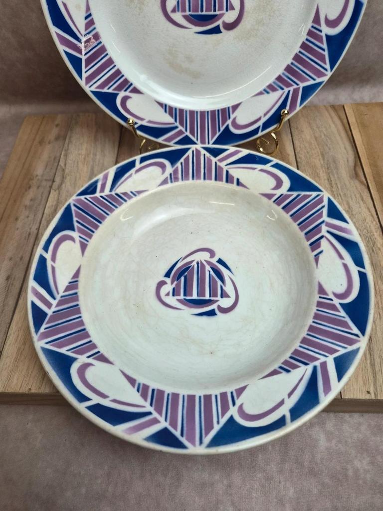 Assiettes Moulin des Loups modèle Charente – Art Déco – 1 plate + 1 creuse