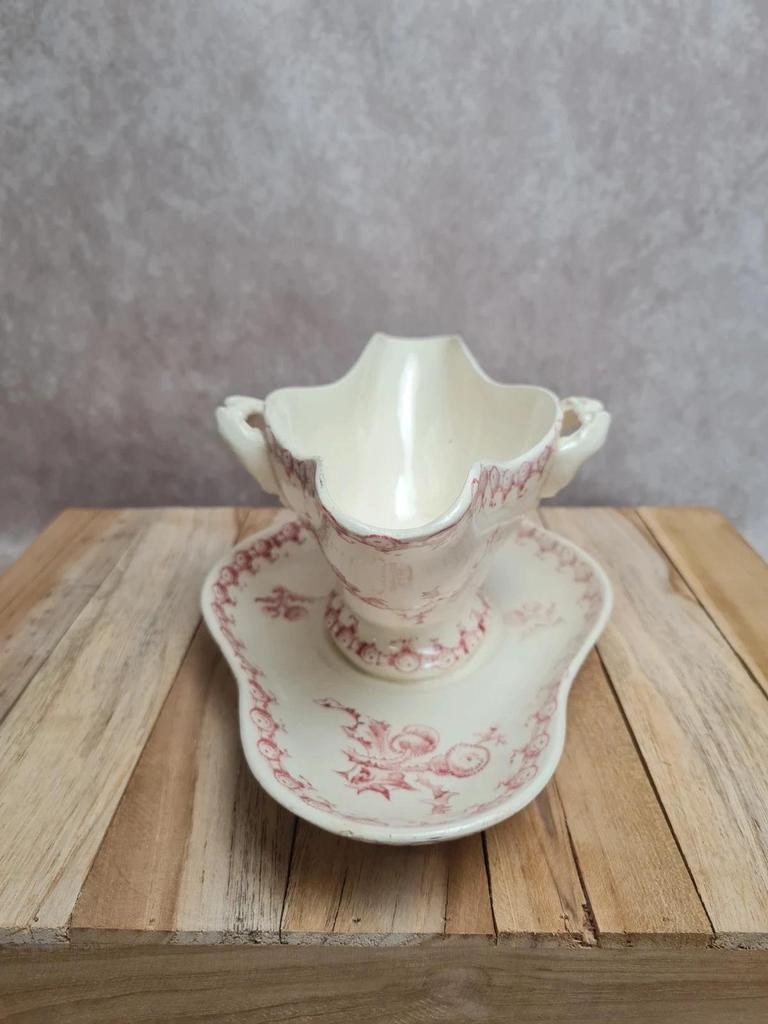 Grande saucière ancienne Terre de fer Gien modèle Chardon rouge