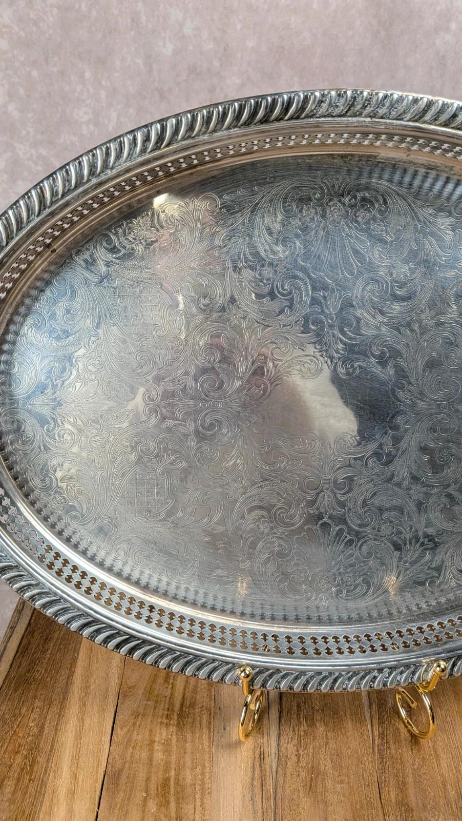 Grand plateau ancien Produx Paris en métal argenté – poinçon tête de sphinx