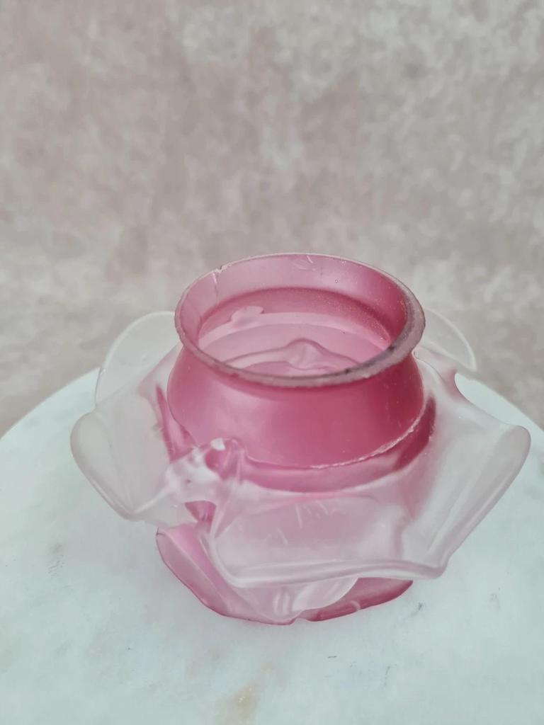 Abat-jour ancien en opaline rose 🌸 verre dépoli Art Nouveau