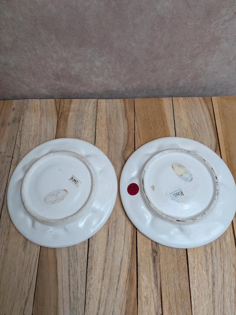 Lot de 2 tasses et 2 soucoupes en barbotine décor citrons