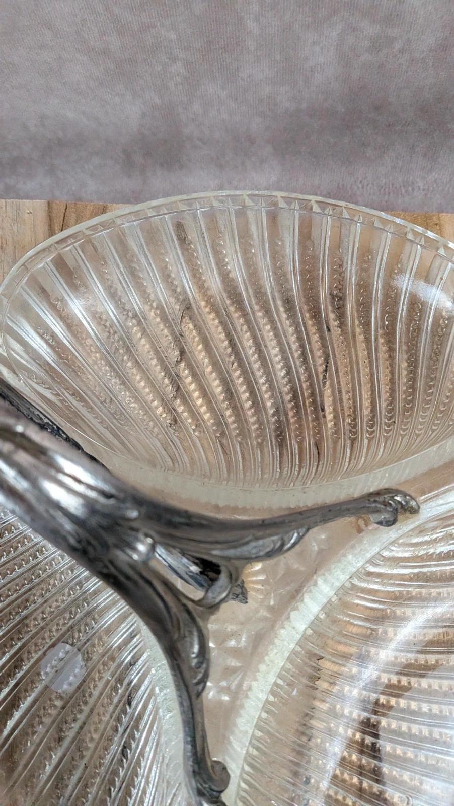 Grand serviteur vintage en verre & poignée métal argenté