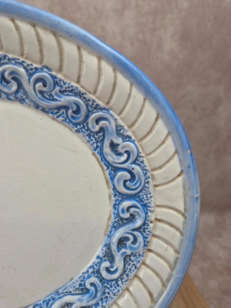 Plat ovale vintage Bassano décor bleu fleuri relief