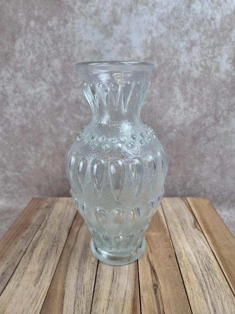 Vase vintage en verre pressé moulé givré années 50 – Grand modèle décor gouttes