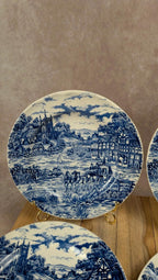 Lot de 4 assiettes à dessert décor village anglais – bleu & blanc