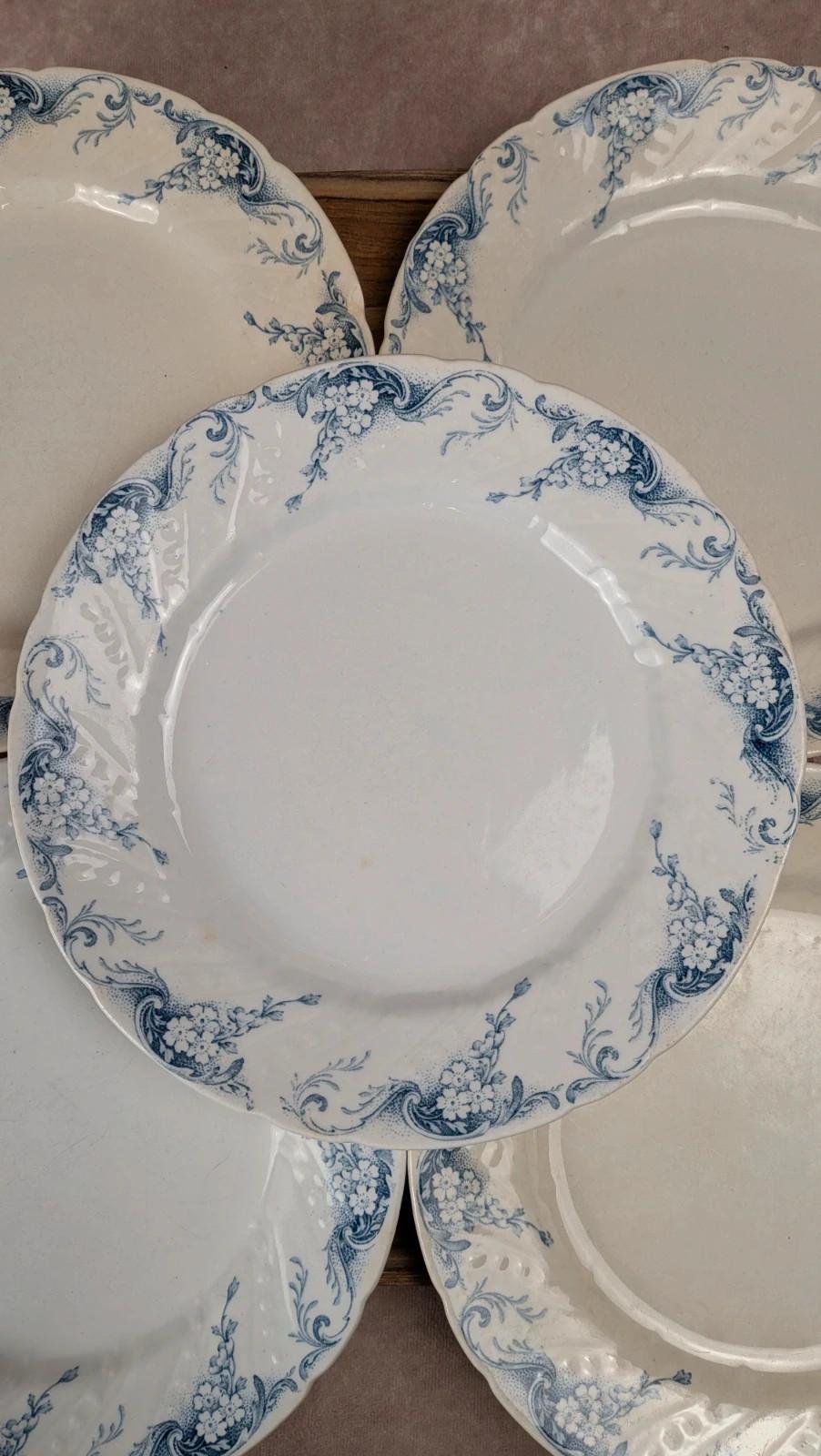 Lot de 6 assiettes plates anciennes Kg Lunéville – modèle Angèle