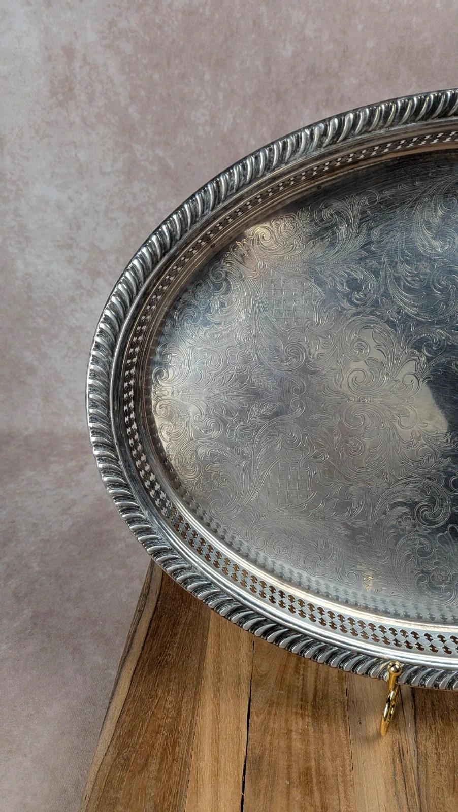 Grand plateau ancien Produx Paris en métal argenté – poinçon tête de sphinx