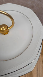 Serviteur 2 étages en porcelaine Schirnding Bavaria doré vintage