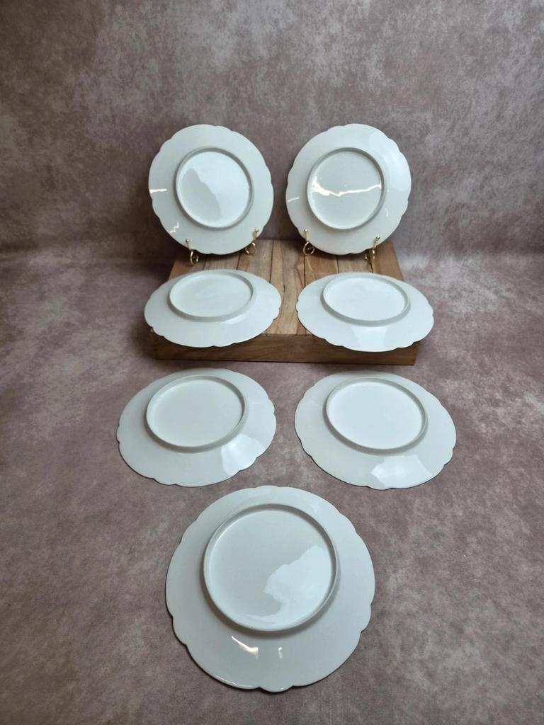 Lot de 7 assiettes anciennes en porcelaine – Décor oiseaux et fleurs polychromes