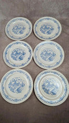 Lot de 6 assiettes plates anciennes Rotterdam décor bleu moulin
