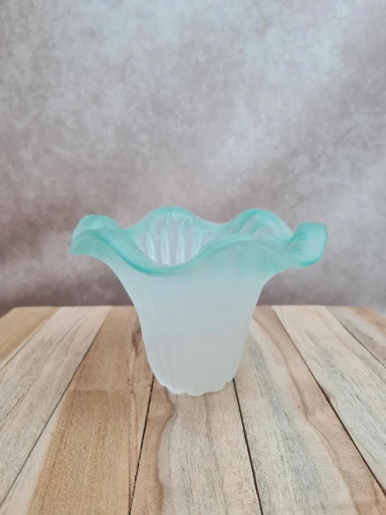 Abat-jour ancien tulipe verre opalin turquoise 💡 déco vintage années 30-50