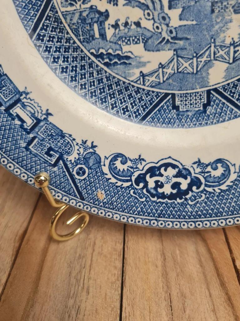Lot 3 assiettes plates Terre de fer Saint-amand modèle Chinois bleu dépareillées