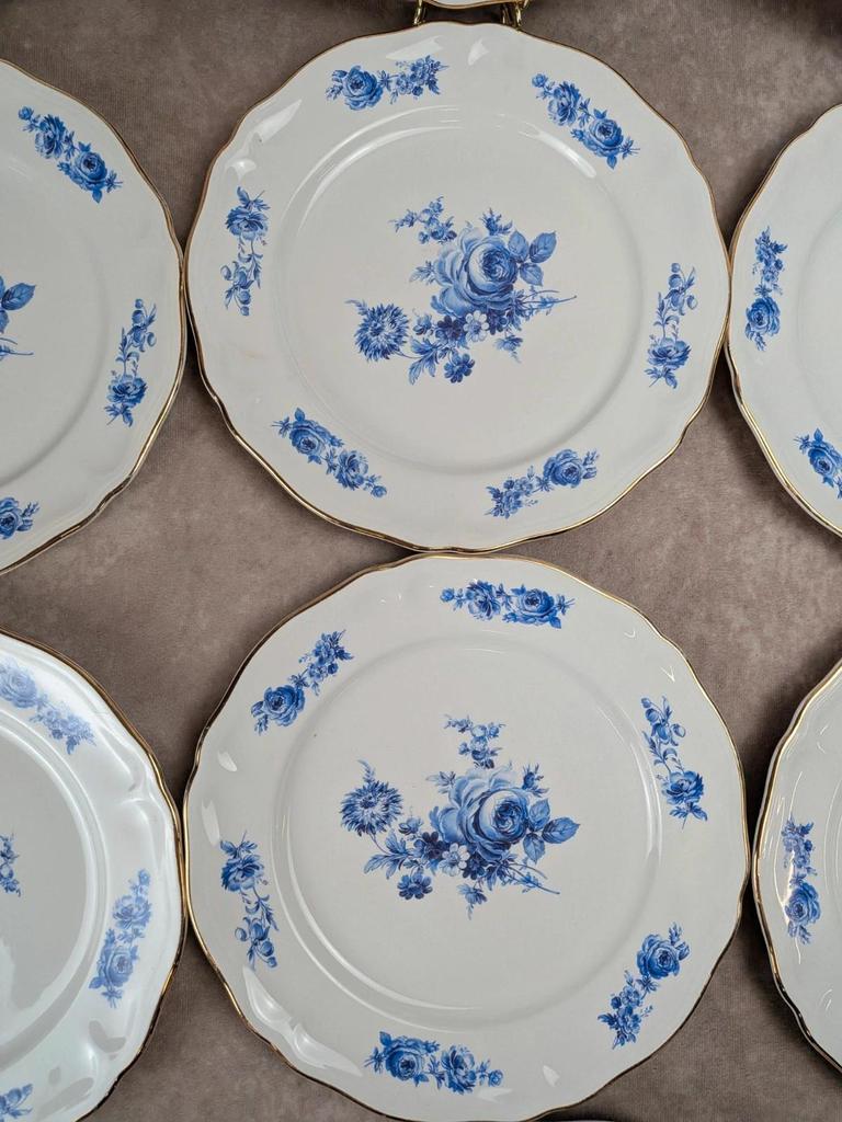 Lot de 10 assiettes plates Moulin des Loups Orchies – modèle Sully – fleurs bleues